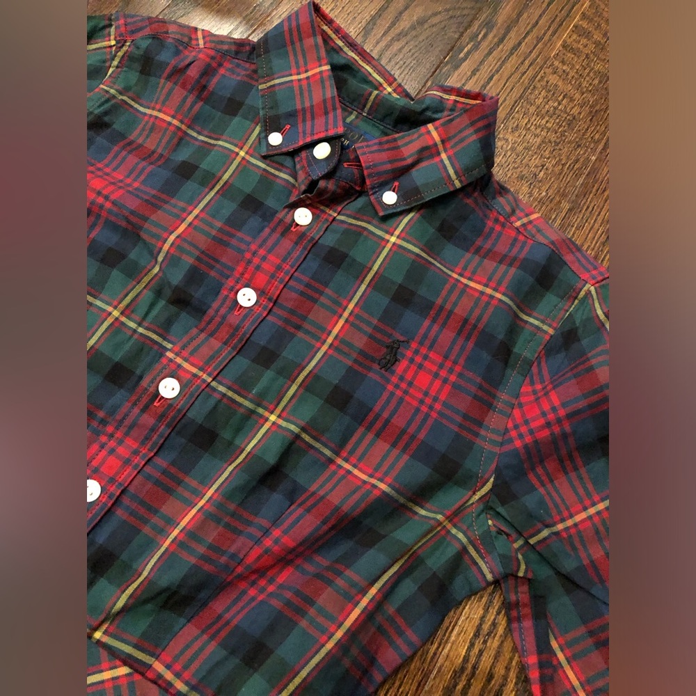 Polo Ralph Lauren Girls 12 Red/Blue/Green Tartan Plaid Collared Shirt Dress - Picture 3 of 10